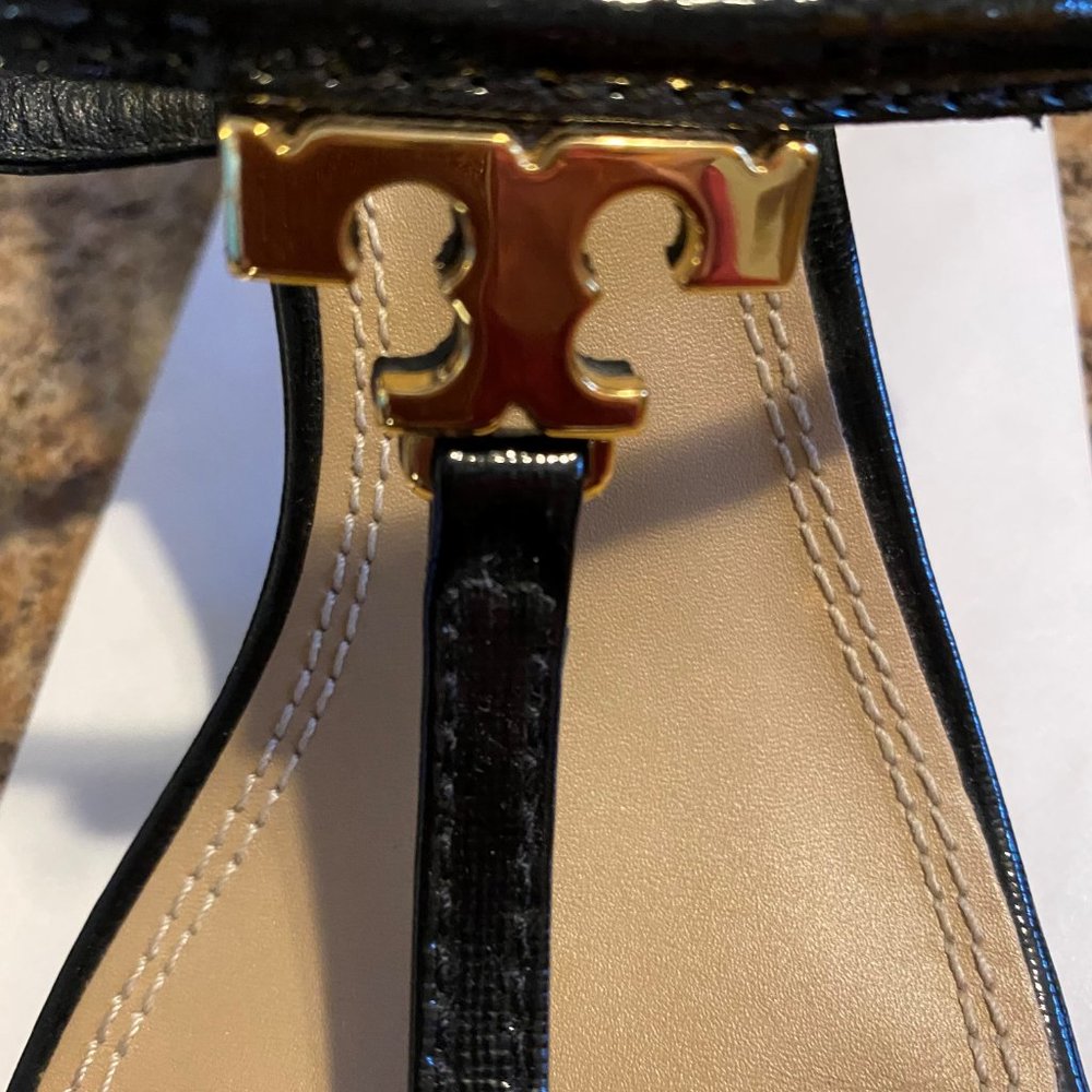Tory Burch Logo Saffiano T-Strap Heels, Size 9 - Picture 7 of 9